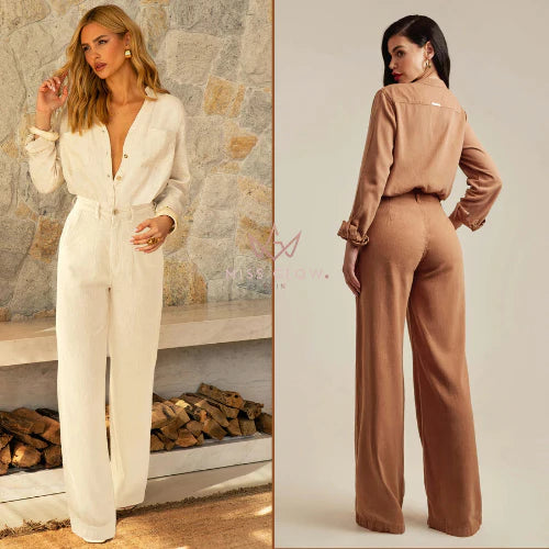 Premium Linen Wide-Leg Sculpt Pants