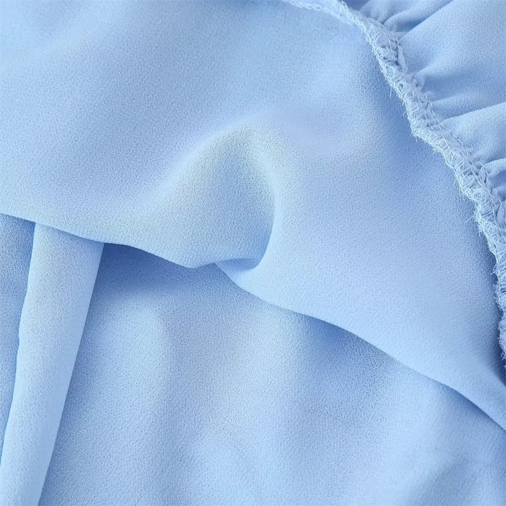 Serenity Blue Chiffon Ruffle Playsuit